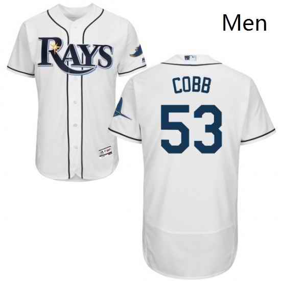 Mens Majestic Tampa Bay Rays 53 Alex Cobb Home White Flexbase Authentic Collection MLB Jersey